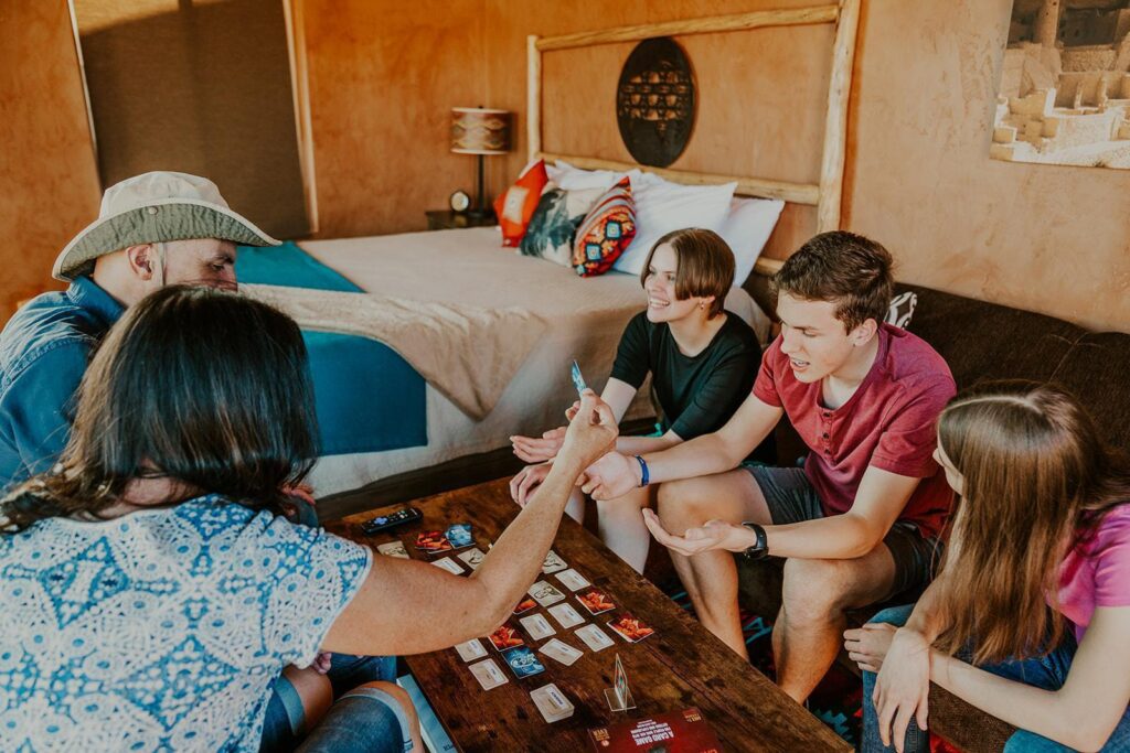 Family glamping adventure inside a cozy cabin near Zion National Park.