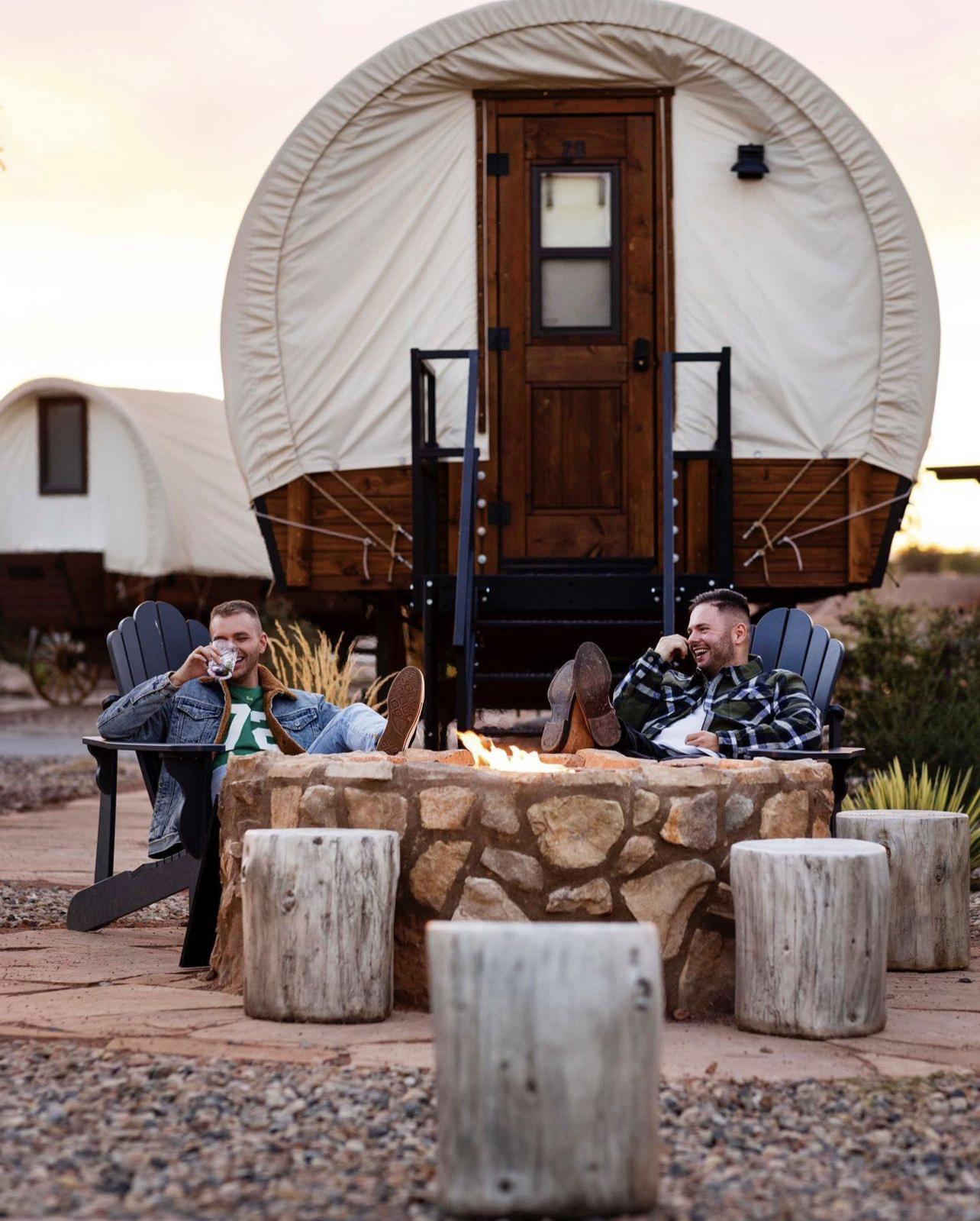 people enjoying an evening glamping in zion national park